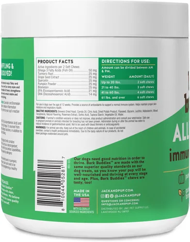 Vista 4 de Jack&Pup Dog Allergy Chews - Bark Buddies Aller-Care - Masticables suaves para masticar, alivio de picazón para perros y apoyo alérgico para perros