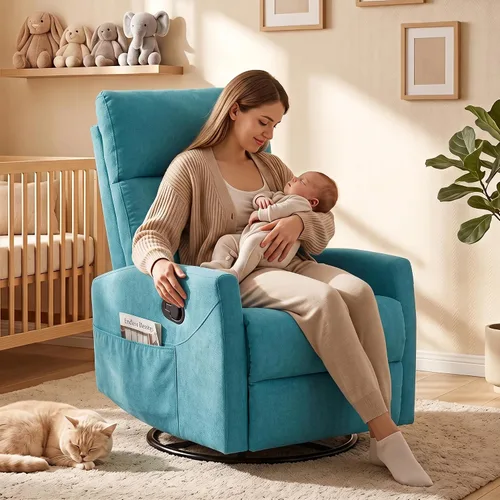 Vista 10 de Silla reclinable giratoria, mecedora manual para cuarto de bebé Beige