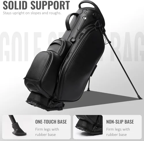 Vista 3 de 5 divisores de longitud completa, ligera, impermeable, con cremallera, de piel sintética, bolsa de golf blanca y negra, bolsa de soporte de golf