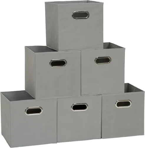 Vista 15 de Household Essentials Cubos de Almacenamiento de Tela Plegables Paquete de 6 – 11x11x11 Contenedores No Tejidos Apilables con Lados de Cartón