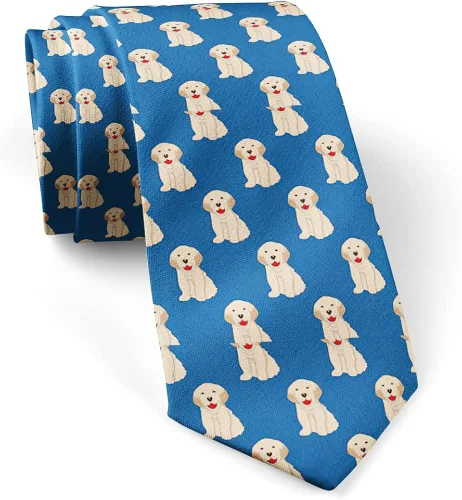 Corbata delgada y de moda para hombres, corbatas conversacionales novedosas (patrón de perro labrador Golden Retriever)