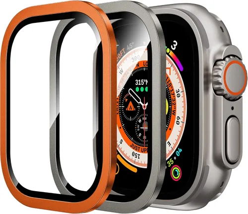 Vista 10 de WSKEN para Apple Watch Ultra 3/Ultra 2/Ultra Protector de pantalla 49mm, vidrio templado 9H + marco de aleación de titanio, [Mantener original]