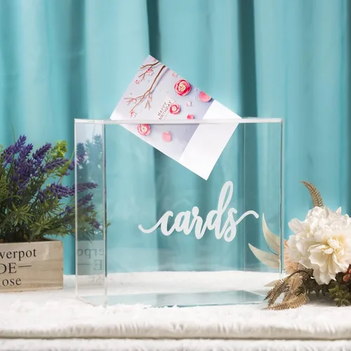 Vista 4 de Caja de tarjetas de acrílico de 10 pulgadas – Caja de tarjetas de boda para recepción, cumpleaños, fiesta, caja de dinero, deseos, fiesta