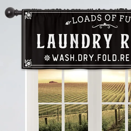 Vista 2 de Cinbloo Divertida cenefa de lavandería de 52 pulgadas de ancho x 18 pulgadas de alto, con bolsillo para barra, cortinas blancas y negras