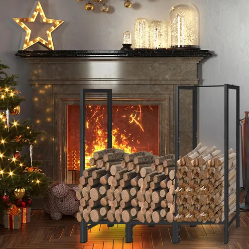 Vista 9 de KYATE - Estante para leña de 4 pies para exteriores con cubierta, soporte para almacenamiento de leña para chimenea, soporte resistente