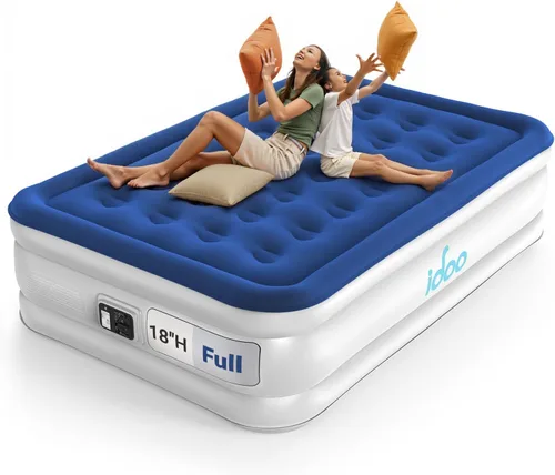 Vista 19 de iDOO - Colchón de aire tamaño Queen con bomba integrada, colchón inflable elevado de 18 pulgadas, cama de aire portátil de cuatro cámaras mejorada