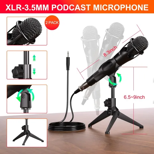 Vista 6 de Paquete de equipo de podcast para 2 micrófonos Tiktok Video Creator Kit, interfaz de audio, mezclador de DJ, tarjeta de sonido, micrófono