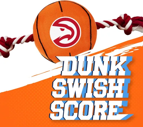 Vista 5 de NBA Atlanta Hawks - Juguete de baloncesto resistente de nailon para mascotas con cuerdas de remolcador y chirriador