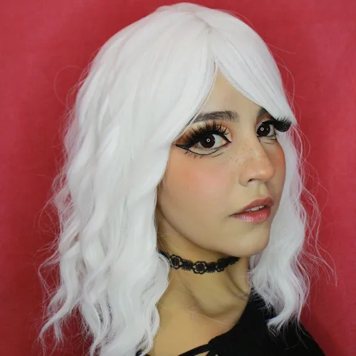 Vista 7 de Peluca azul claro con flequillo para mujer, peluca corta ondulada y rizada estilo Bob, pelucas de color azul pastel de 14 pulgadas de longitud al