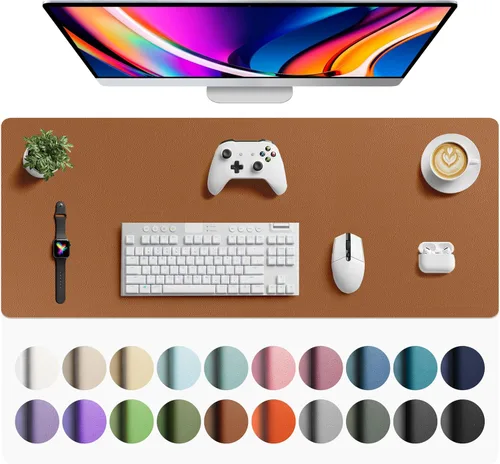 Vista 79 de Aothia - Protector de escritorio de cuero sintético impermeable y antideslizante para laptop, escritura y mouse, para oficina y hogar, 23.6 x 13.7