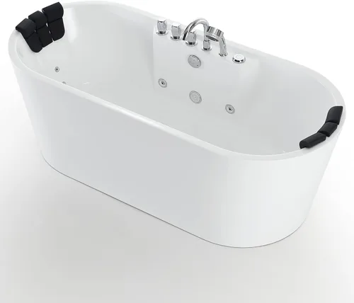 Bañera independiente de acrílico de 67 pulgadas, hidromasaje con forma ovalada, 8 chorros de agua para remojar, bañera de masaje de doble extremo
