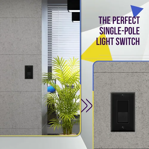 Vista 3 de ENERLITES - Interruptor de palanca decorativo de encendido/apagado con placas de pared, unipolar, 3 cables, tornillo de conexión a tierra, grado