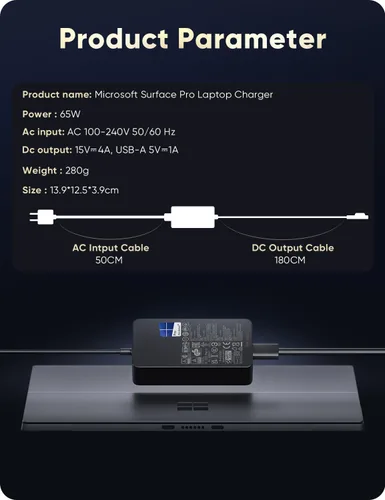 Vista 5 de Cargador Microsoft Surface Pro para 65W Windows Surface Charger 11,10,9,8.7+,7.6.5.4.3.X.Surface Laptop 6,5,4,3,2,1, Surface Go 3,2,1, Tablet
