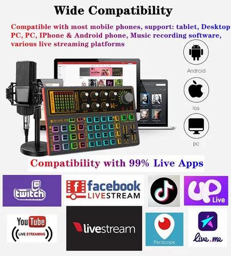 Vista 5 de Paquete de equipo de podcast K300, con micrófono de condensador de podcast, tarjeta de sonido cambiadora de voz con múltiples efectos de sonido