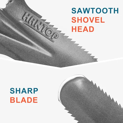 Vista 4 de Pala de drenaje para jardín, pala dentada, pala de sierra de raíz con mango de madera para excavar, cortar raíces, trasplante, zanja, 44 pulgadas