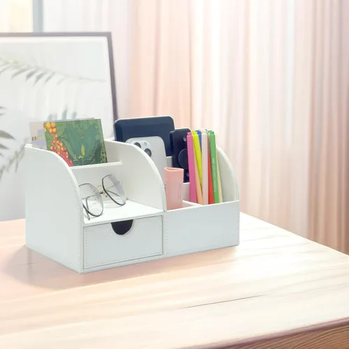 Vista 59 de UnionBasic Organizador de escritorio - Caja de almacenamiento multifuncional de cuero para escritorio con soporte para bolígrafos - Para tarjetas