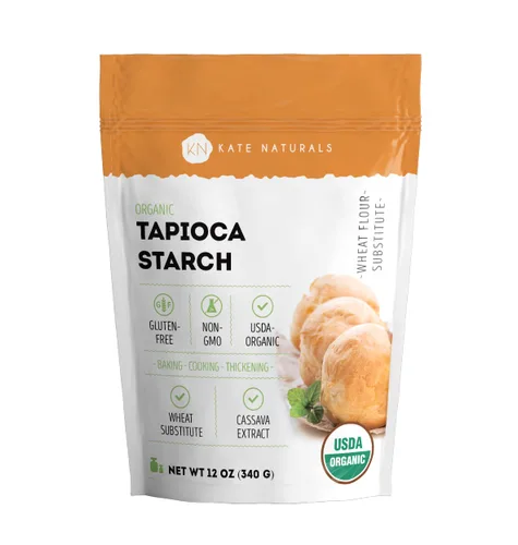 Kate Naturals Harina de almidón de tapioca para hornear, cocinar y perlas de Boba (12 onzas, orgánica, sin OMG, sin gluten)