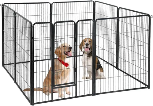 Vista 9 de Corralito para perros para interiores, corralito de juego para cachorros para interiores y exteriores, valla de metal de 8 paneles con puertas