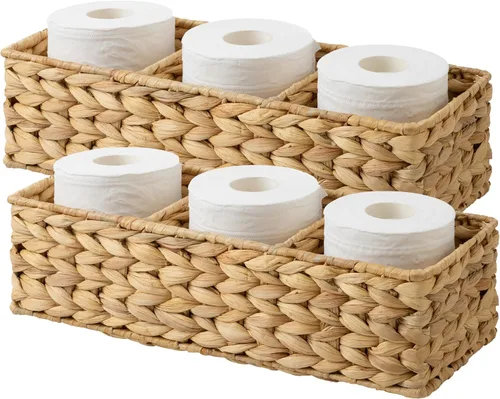 Vista 13 de StorageWorks Cestas de mimbre de 3 secciones para estantes, cestas de almacenamiento de cuerda de papel redondas tejidas a mano, gris, paquete de 2