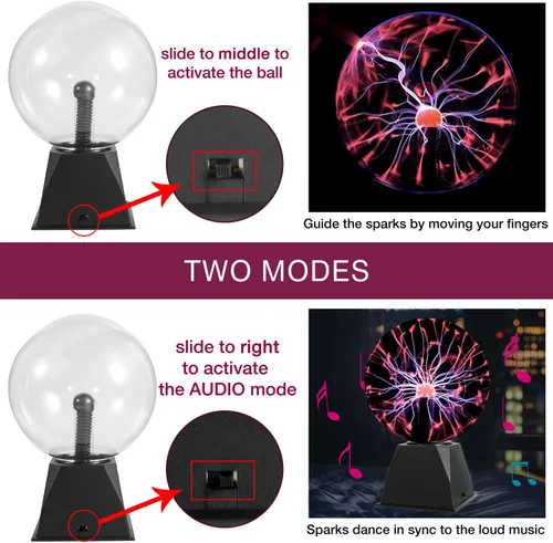 Vista 3 de Gresus Lámpara de bola de plasma mágica enchufable de 8 pulgadas, lámpara de plasma interactiva sensible al tacto y al sonido, globo de esfera