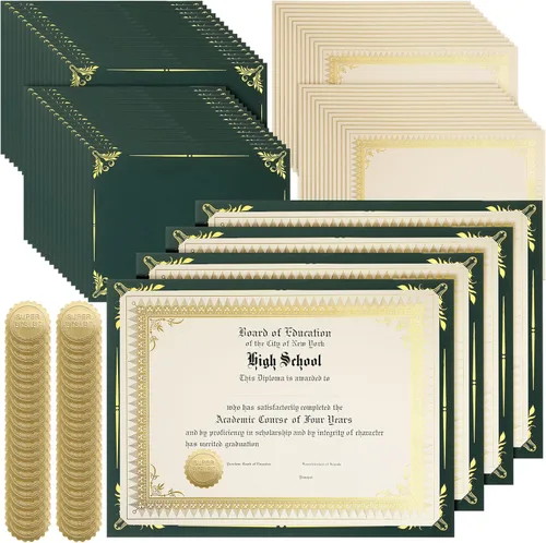 Vista 10 de Fainne 100 juegos de papel para certificados, kit de soportes para premios de una cara con borde de lámina para cubiertas de certificado de 8.5 x