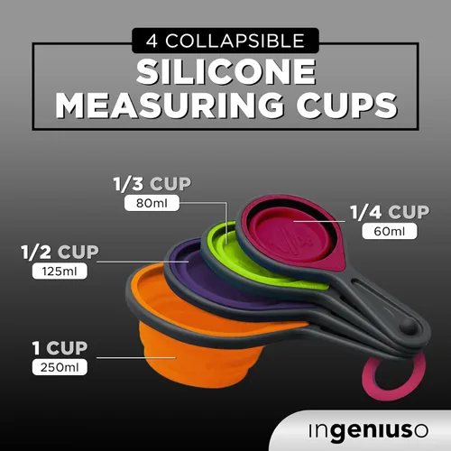 Vista 3 de Tazas medidoras plegables y cucharas anidables, silicona ajustable para cocinar, utilizada para artículos de cocina líquidos y secos, control