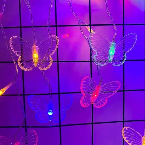 Vista 5 de Luces de Cortina de Mariposa, 60 LEDs 8 Modos Luces de Cortina de Hadas en Cadena, 8.2 pies x 1.9 pies Luces Estrelladas Centelleantes con Control