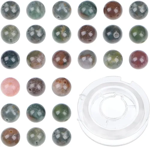 Vista 50 de Bymitel - 140 cuentas de cristal natural, piedras preciosas redondas energéticas y curativas sueltas con cordón elástico para hacer joyas, pulseras