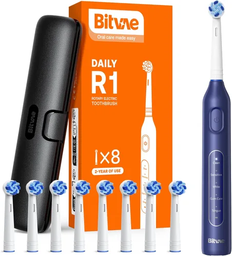Vista 15 de Bitvae R1 Cepillo de dientes eléctrico giratorio con 8 cabezales de cepillo para adultos y niños, batería de 60 días, 5 modos de cepillo de dientes