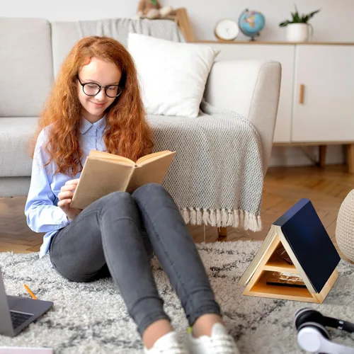 Vista 5 de Menkxi Soporte triangular de madera para libros, de 7 x 7 x 6 pulgadas, estante funcional para dormitorio, oficina, biblioteca, centro de mesa