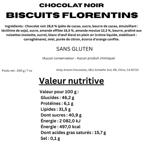 Vista 9 de ANDY ANAND CHOCOLATIER 24 galletas Florentines de chocolate negro con naranja y almendras, obleas finas, voladas desde Italia, hechas