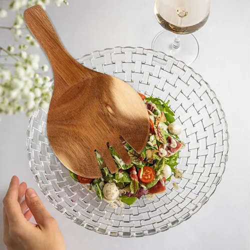 Juego de batidora de ensalada de madera, tenedor largo para ensalada y cuchara, utensilios para cocina, servidores de ensalada de madera para