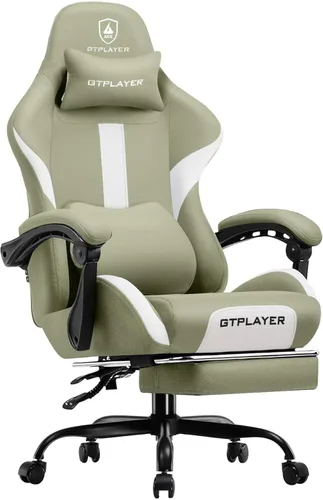 Vista 17 de GTPLAYER - Silla de oficina ergonómica con reposapiés y cojín de resorte de bolsillo, silla de escritorio de computadora de respaldo alto con Azul