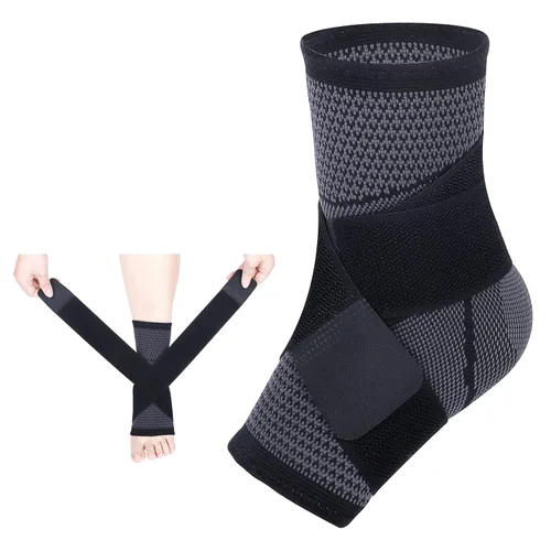 Vista 2 de Ankle Support for Men and Women, Adjustable Compression Ankle Braces for Pain Relief (Black, Medium)