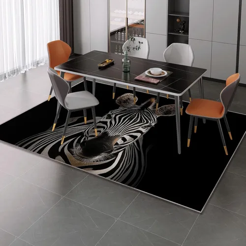 Vista 3 de Area Rug Print Animals Zebra Portrait - Washable Non-Shedding Low-Pile Black Non-Slip Carpet, 2 X 3 ft Stain Resistant Soft Easy Care Carpet Floor