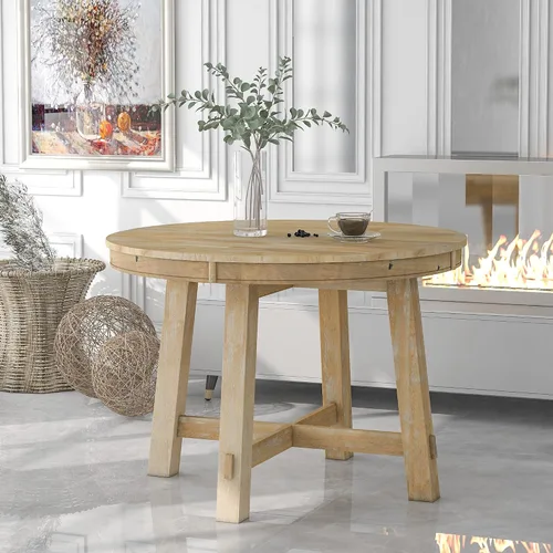 Merax Juego de mesa de comedor para 4, mesa de comedor redonda extensible de madera con hojas de 16 pulgadas, mesa de cocina y sillas para cocina
