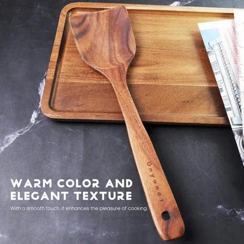 Vista 4 de Cucharas de madera para cocinar, Utensilios de madera para cocinar 7 piezas, Utensilios de cocina de madera, Juego de utensilios de cocina