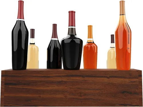 Vista 7 de Soporte para botellas de licor, estante de exhibición de botellas de licor de 3 niveles de 24 pulgadas, capacidad para 18 botellas, madera real,