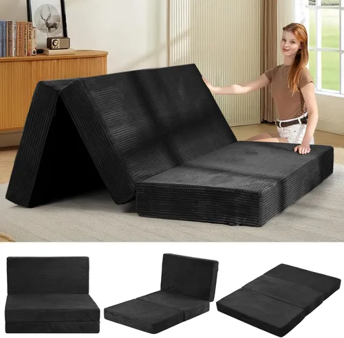 Vista 13 de Colchón de tres pliegues de 6 pulgadas, tamaño individual, sofá cama plegable con funda extraíble lavable, colchón de futón plegable de espuma