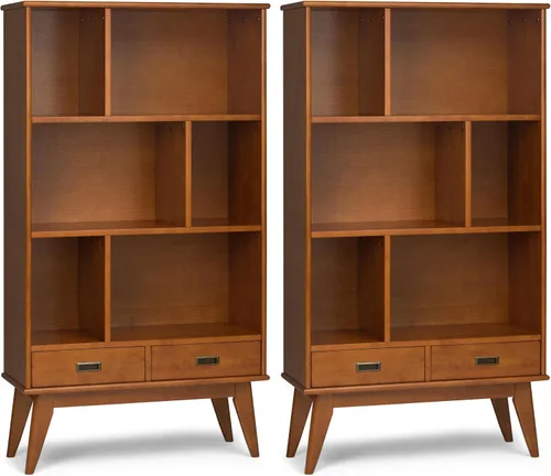 Vista 12 de SIMPLIHOME Draper - Estantería de madera maciza de 64 pulgadas de alto Rubio