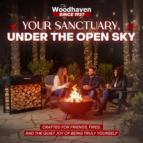 Vista 2 de The Woodhaven, estante de cuatro patas para leños con cubierta