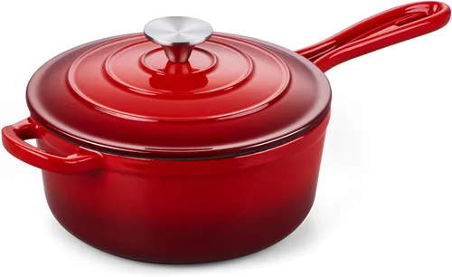 Vista 32 de Onader Enameled Cast Iron Sauce Pan, 1QT Small Saucepan with Lid, Cast Iron Sauce Pot, Enamel Dutch Oven, Nonstick & Heavy Duty – Cream White