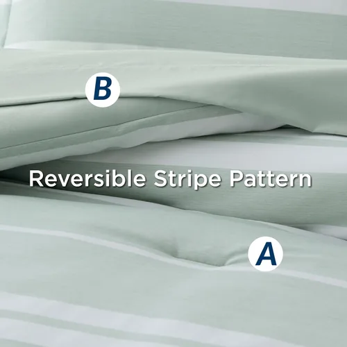 Vista 6 de BEDSURE - Juego de edredón de 7 piezas, ropa de cama a rayas verde salvia para todas las estaciones, reversible, teñido catiónico, juego de ropa