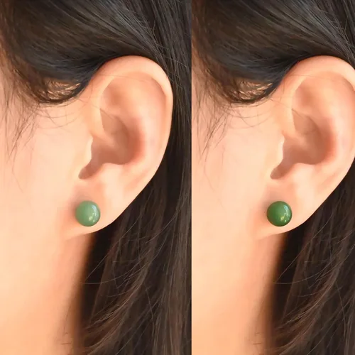Vista 3 de Aretes de Jade con Perno, Aretes de Jade Verde para Mujer, Aretes de Plata de Ley 925 con Perno para Orejas Sensibles, Joyería de Jade para Mujer