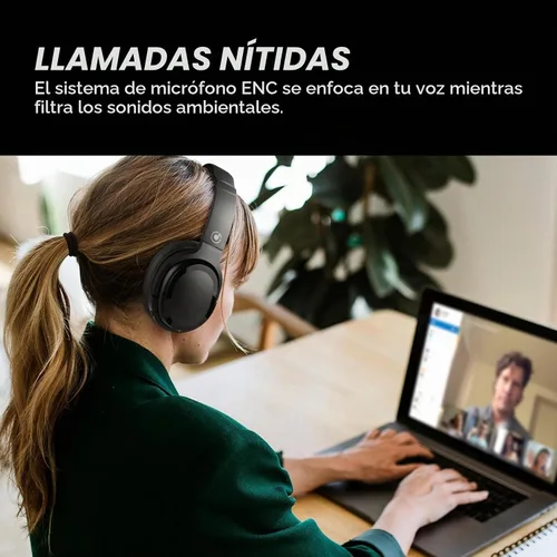 Vista 5 de Auriculares híbridos con cancelación activa de ruido, auriculares inalámbricos Bluetooth sobre la oreja inalámbricos con graves profundos, llamadas