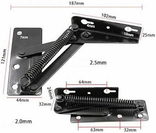 Vista 2 de QIAO[2 piezas] Soporte de elevación plegable de 80 grados, bisagra de resorte negra, ampliamente utilizado para elevadores de sofás, bisagras