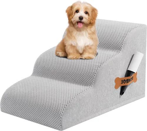 Vista 12 de Escaleras para perros Romrol, rampa para camas y sofás, escalones extra anchos para mascotas con cubierta duradera impermeable y antideslizante