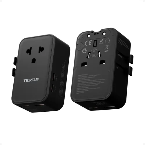 TESSAN International Power Adapter PD 25W, Ultra Thin Universal Travel Adapter, Worldwide Outlet Plug with 2 USB A 2 USB C for US to European UK