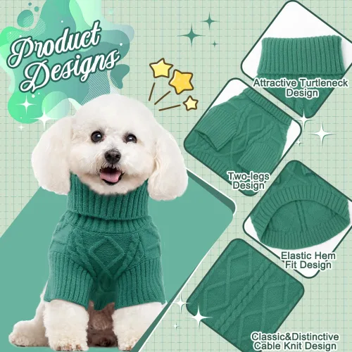 Vista 3 de Emust Suéter para perro pequeño, trajes de cable para perros pequeños, suéteres cálidos de otoño e invierno para perros pequeños y medianos, azul