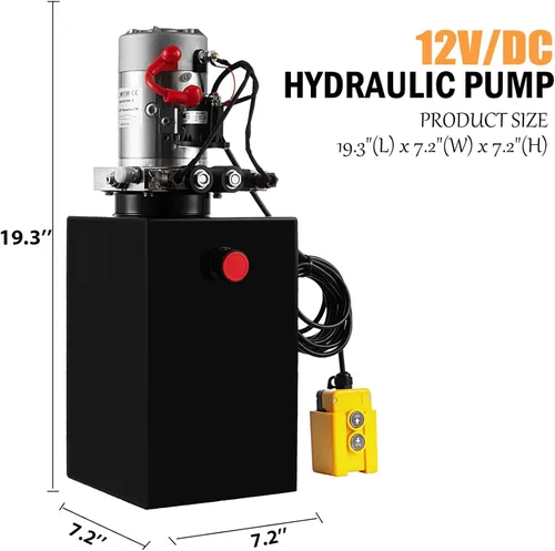 Vista 3 de TOPDEEP Unidad de potencia hidráulica Remolque de descarga de doble efecto de 8 cuartos de galón Bomba hidráulica DC 12V, bomba hidráulica Depósito